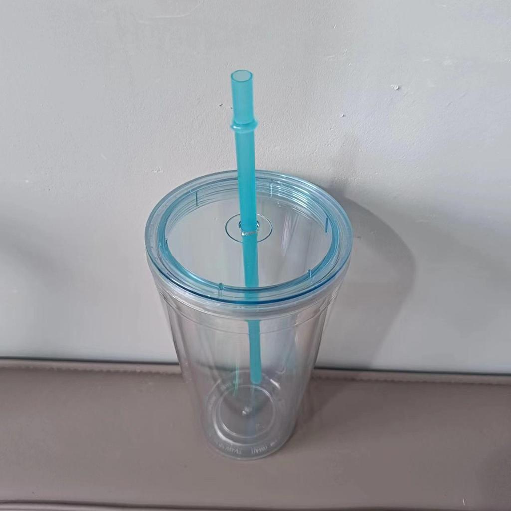 Customizable 16OZ Double-Layer Plastic Straw Cup with Lid and Logo