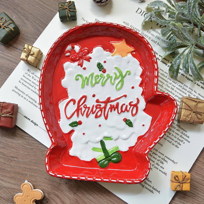 

Рождественская серия роспись рельефная текстура звезда сосна мультфильм рождественский подарок керамическая десертная тарелка