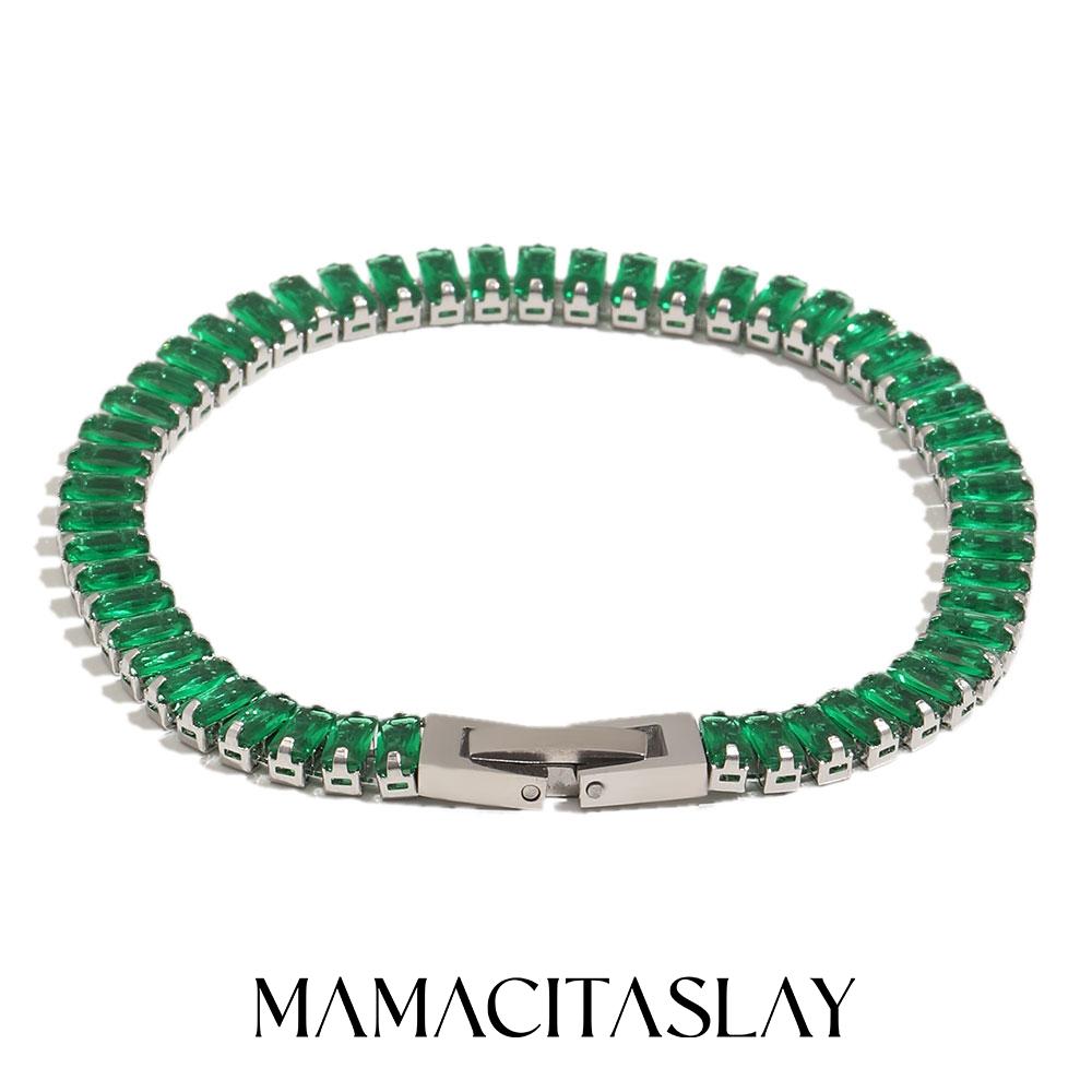 

MamacitaSlay 316L Stainless Steel Baguette Zircon Bracelet 18K Gold Plated Waterproof Jewelry For Women Trend Stackable Bracelet 16cm зеленый цвет-серебро