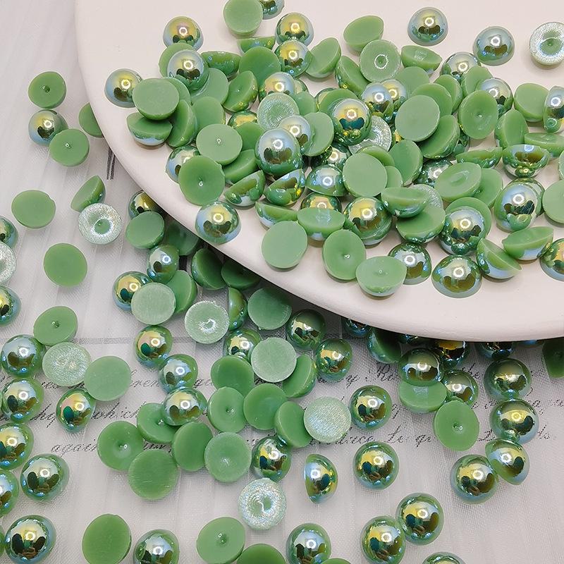 Halvcirkulära platta botten AB Fantasyfärg ABS Pärlemor Högblanka Runda Pärlor för DIY-Smycken & Nageldekor