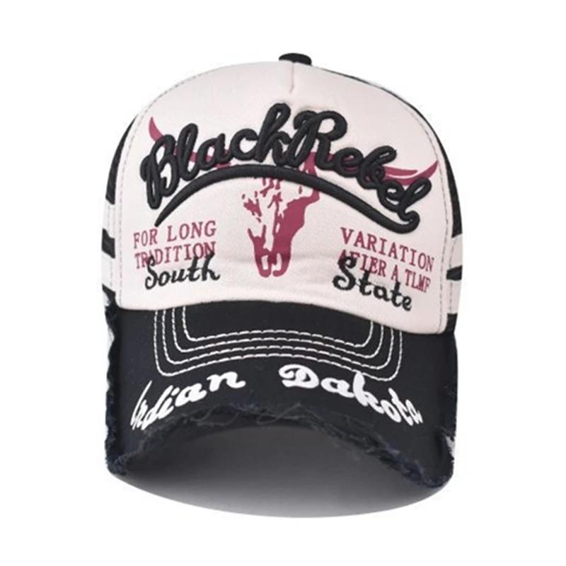 Heißer Verkauf Unisex Baseballkappe Vintage Kappe Buchstabenstickerei Baseballkappe Kuhkopfmuster Damen & Herren Outdoor Trucker Netzmützen