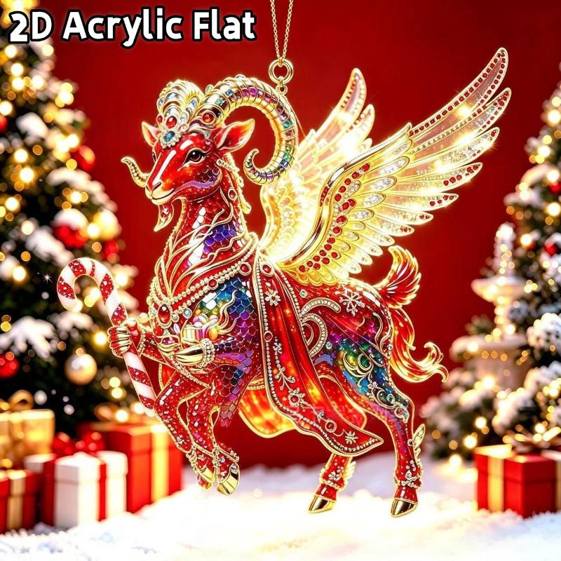 2D Flat Acrylic Christmas Hanging Pendant Red Gold Chinese Zodiac Goat Xmas Tree Ornament New Year Car Pendant