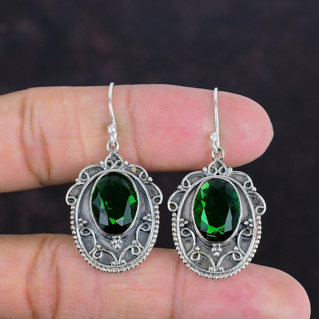 Cercei Fațetați cu Diopsid Cromat Argint Sterling 925 Cercei cu Piatră Prețioasă Cercei Handmade Bijuterii cu Diopsid Cromat Cercei Vintage Cadouri Pentru Ea