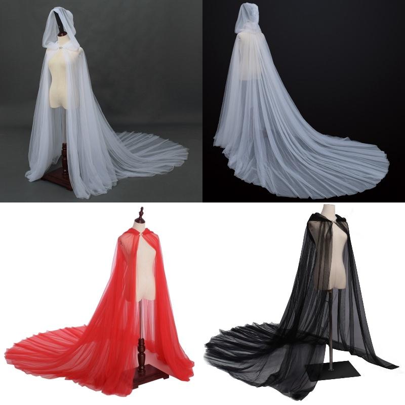 Ghost Cosplay Bride Adult Hooded Cape Cloak Gauze Material Women White Red Black