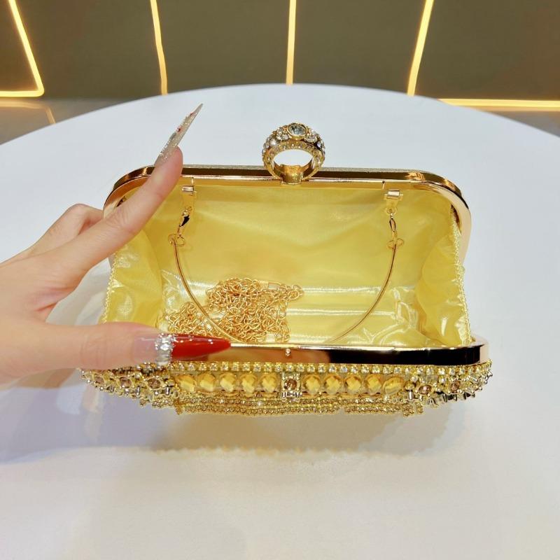 Beaded Bag with Fringes - Formal Handbag with Embedded Diamonds - Evening Bag with Diamonds