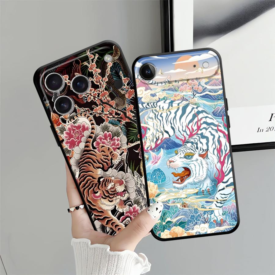 National Style Tiger Black Soft Phone Cover Case for iPhone 7 8 Air 13 12 11 17 Pro Max XR XS 15 16 14 Plus
