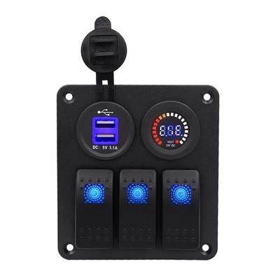 6Gang Rocker Switch Panel LED Light Marine Boat Car Dash Mount USB Voltmeter 12V