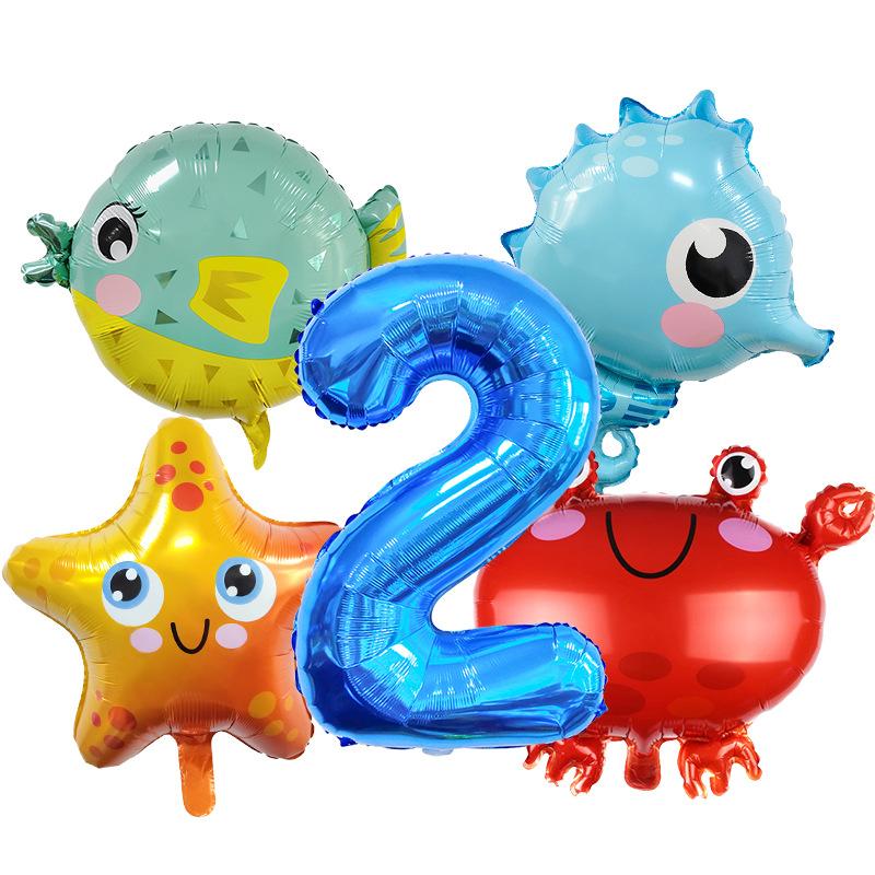 Ocean Crab Seahorse Starfish Dolphin Aluminum Film Balloon Birthday Party Styling Balloon Set