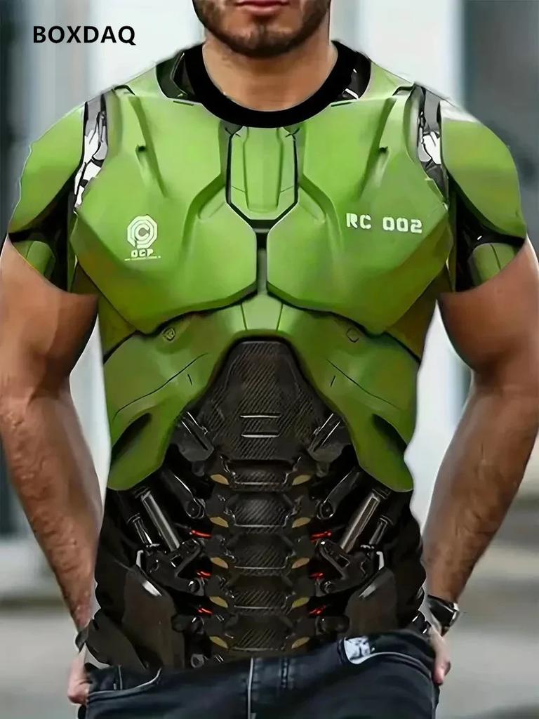 Men's Mecha Armor T-Shirts New Summer Oversized Short Sleeve 3D Print Street Fashion Male Tee 6XL Big Size O-Neck Casual Tops