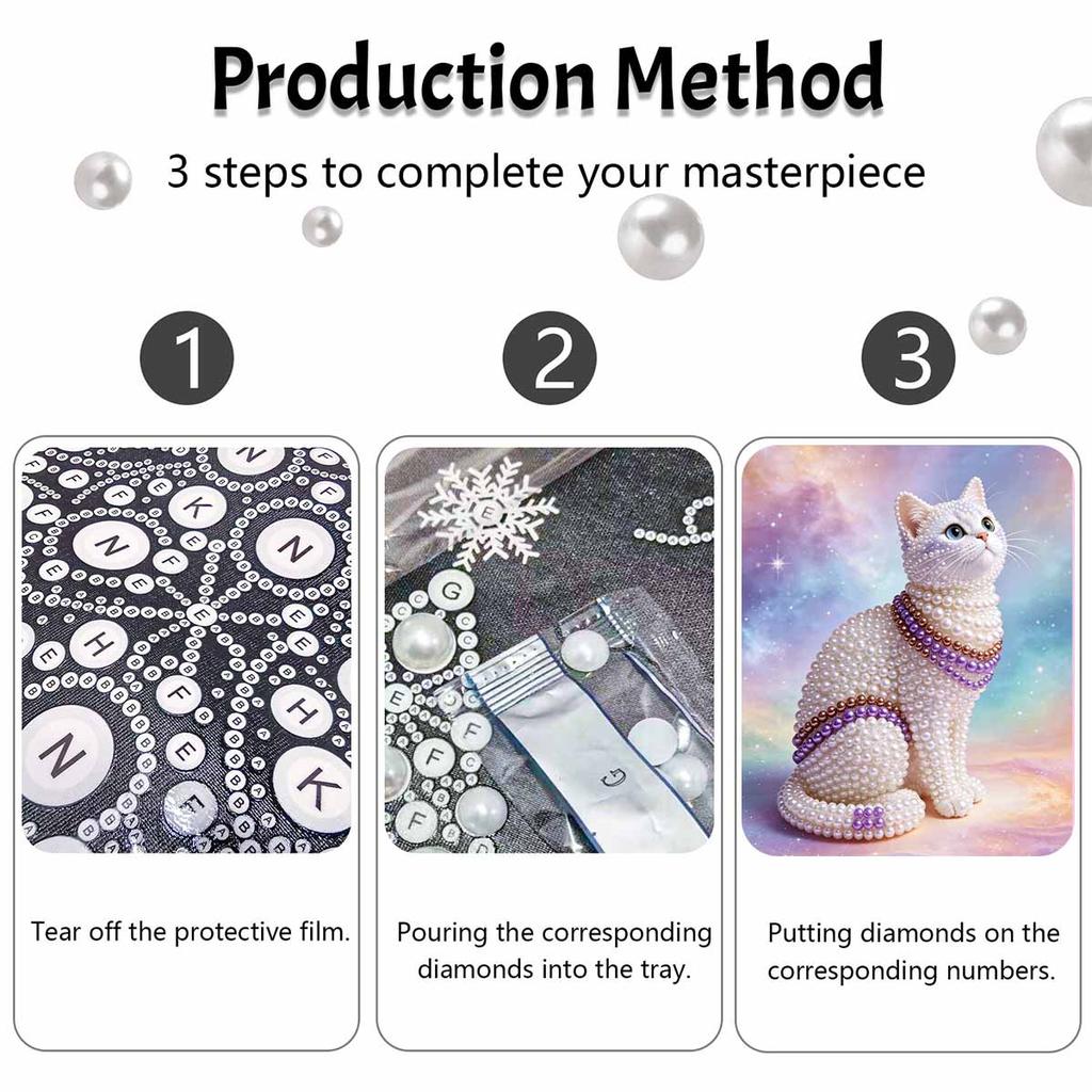 5D Pearl Kit Pearl Cat Design DIY Enamel Art for Living Room Bedroom Wall Decoration Handmade Gift