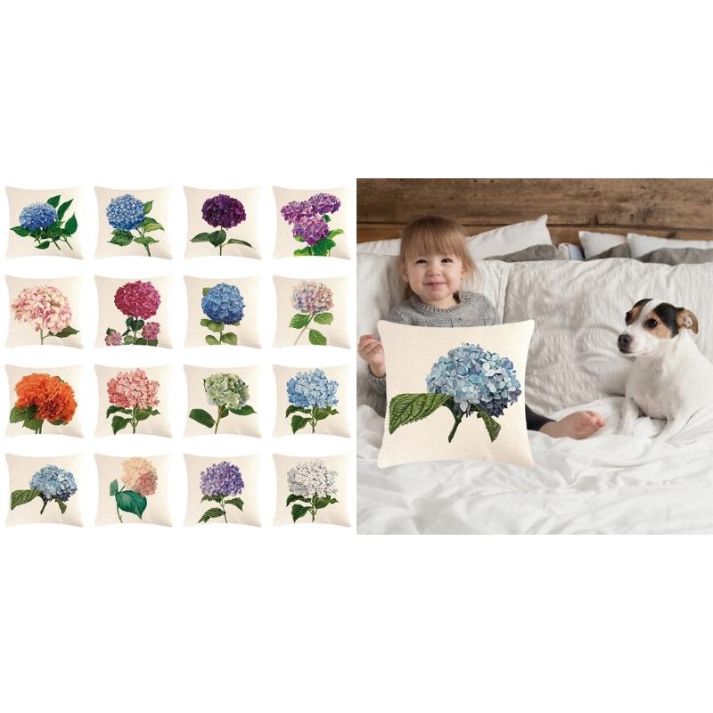 Stylishs Flower Cushions Cover Hydrangea Throw Pillow Cover Linen Material