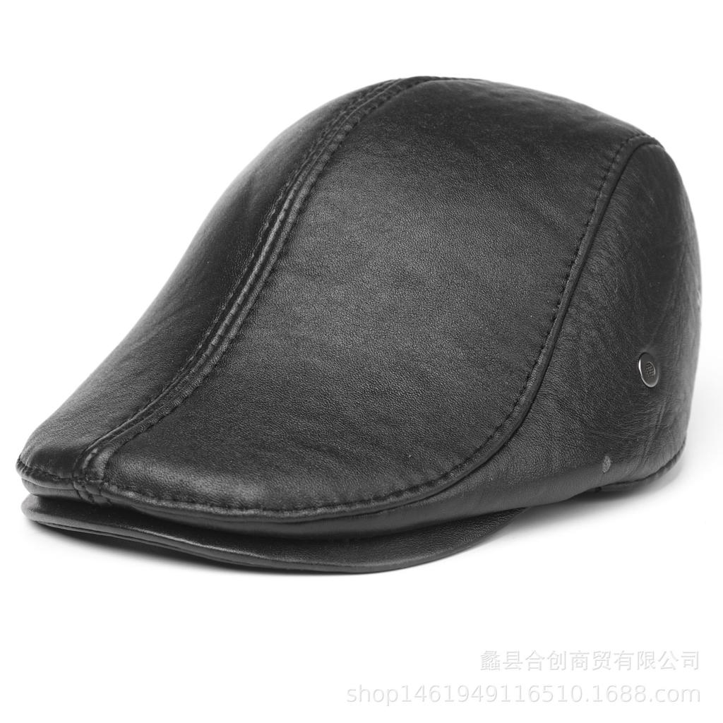 Korean Genuine Leather Cap - Autumn Winter Warm Cowhide Baseball Hat with Ear Flaps, Middle Aged Men Outdoor