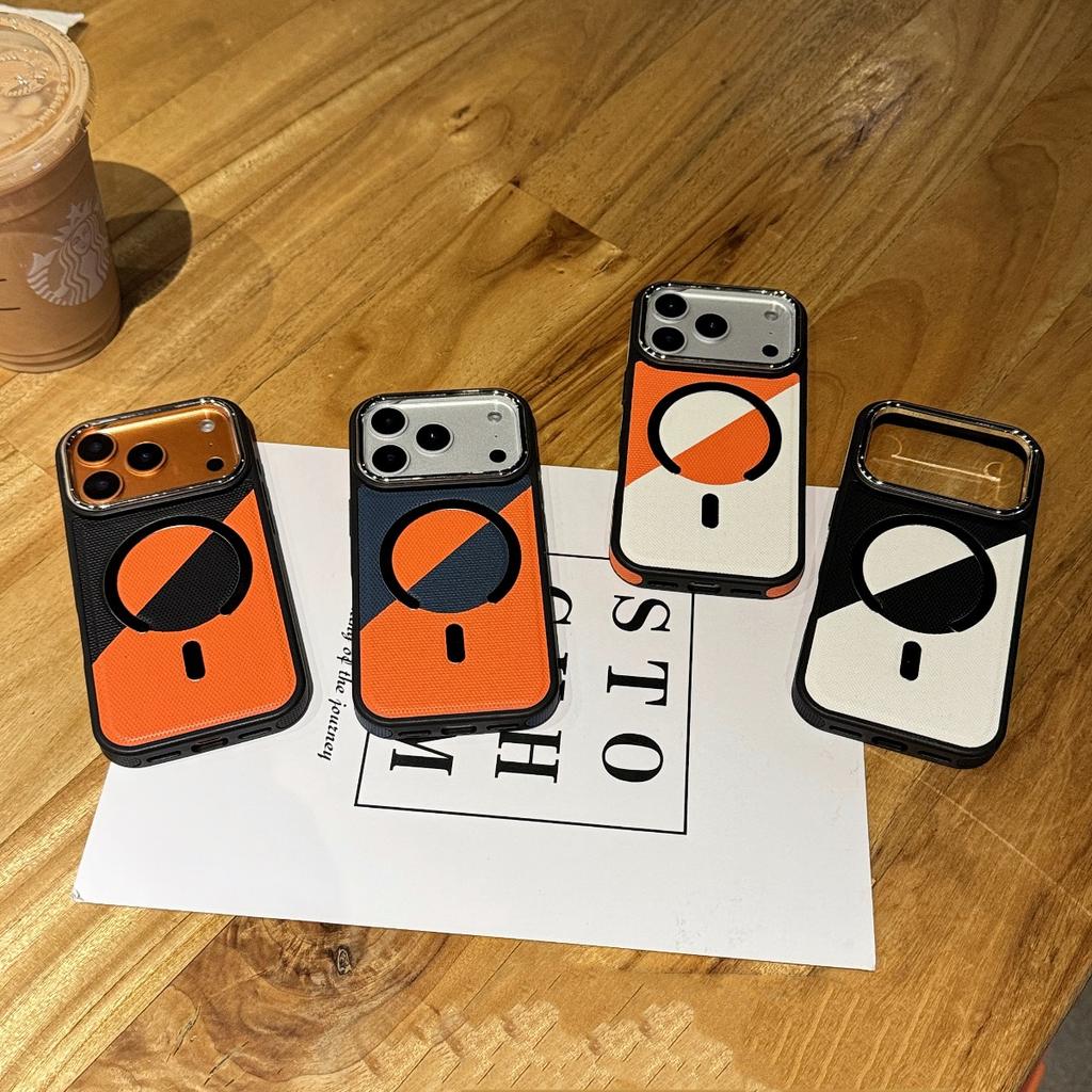 For Magsafe Plating Lens Protection Phone Case for IPhone 17 Pro 16 15 14 13 12 Pro Max Color Collision Leather Magnetic Cover