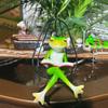 Reading Frog on Swing Decor - Resin Animal Figurine, Cute Desktop Ornament for Home, Office & Plant Decoration