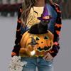 Dames avslappet mote Halloween-trykk langermet genser T-skjorte topp