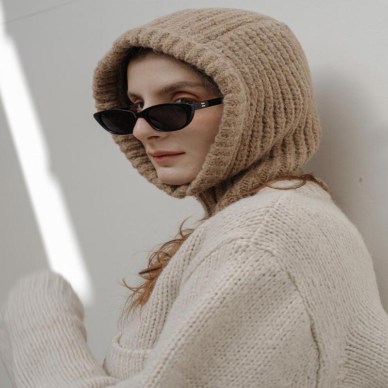 Medium-weight knit short balaclava brown brown