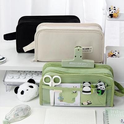 Double-sided Pencil Bag Pen Case 5 Compartments Multi Pocket Handbag Storage Pouch for Stationery School