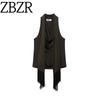 Zbzr Spring New Women Clothes Western Style Fashion Hanging Neck Sling Decorated Tassel Silk Satin Texture Top 1165269