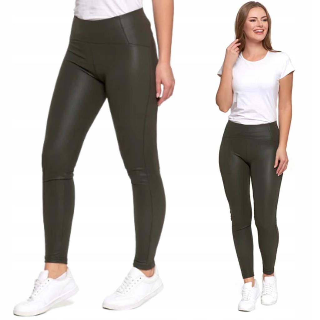 Women's Leggings Imitating Leather with High Waist Fashionable Stylish MORAJ M khaki
