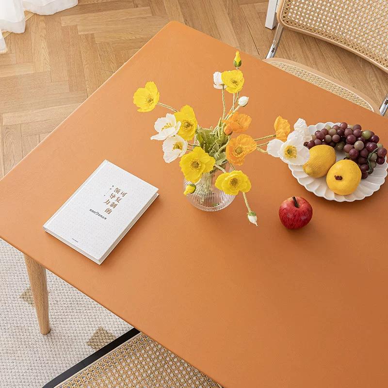 High Aesthetic Waterproof Oil Resistant Tablecloth PU Wash Free Easy Maintain Heat-resistant Fully Wrapped Dining Table and Coffee Table Cloth Cover