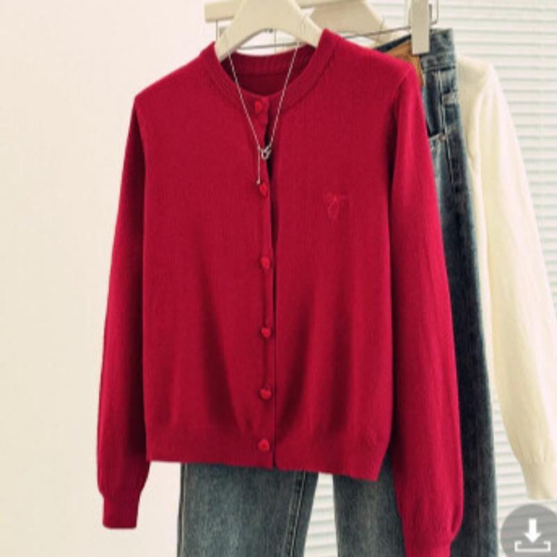 Embroidered bow long-sleeved knitted cardigan jacket women's autumn inner with bottoming sweater autumn new top