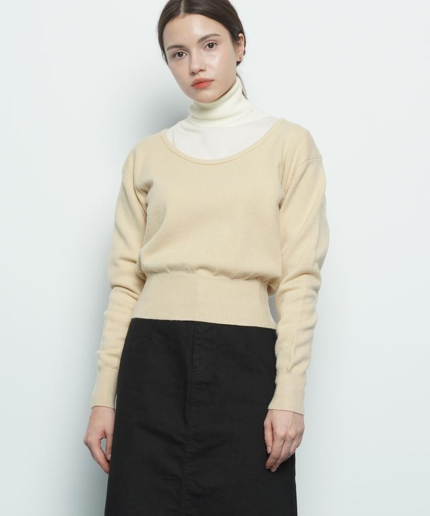 THE-ABON W39 Slim Round Knit Beige
