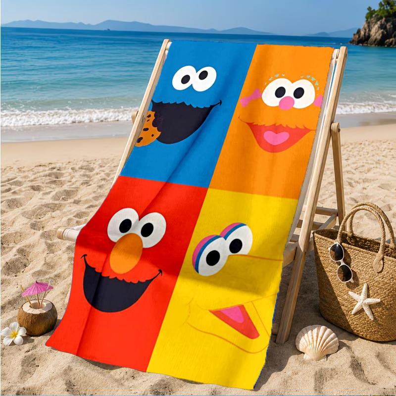 Colorful Sesame Muppets Together Beach Towel, Super Soft Microfiber, Perfect Gift for Her/Him, Birthday, for Pool, Beach, Travel, Decor Beach Party