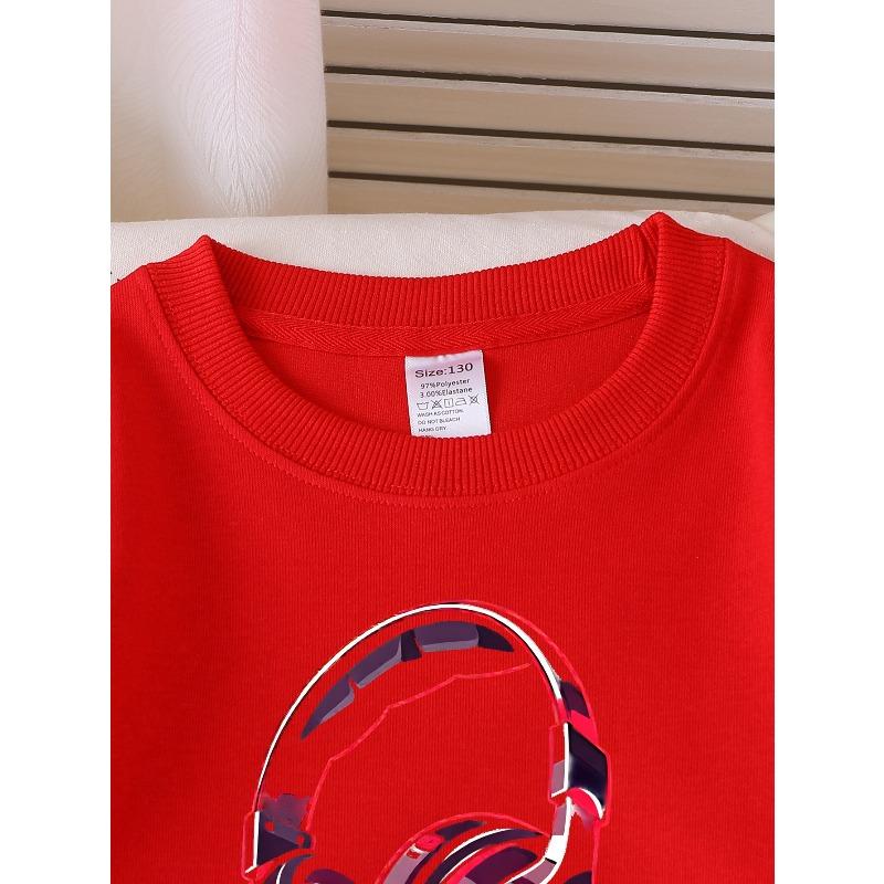 Girls Crew Neck SweatshirtGaming Headphones Graphic Tee Design, Soft Cozy Pullover, Warm Casual Outfit for Autumn & Winter