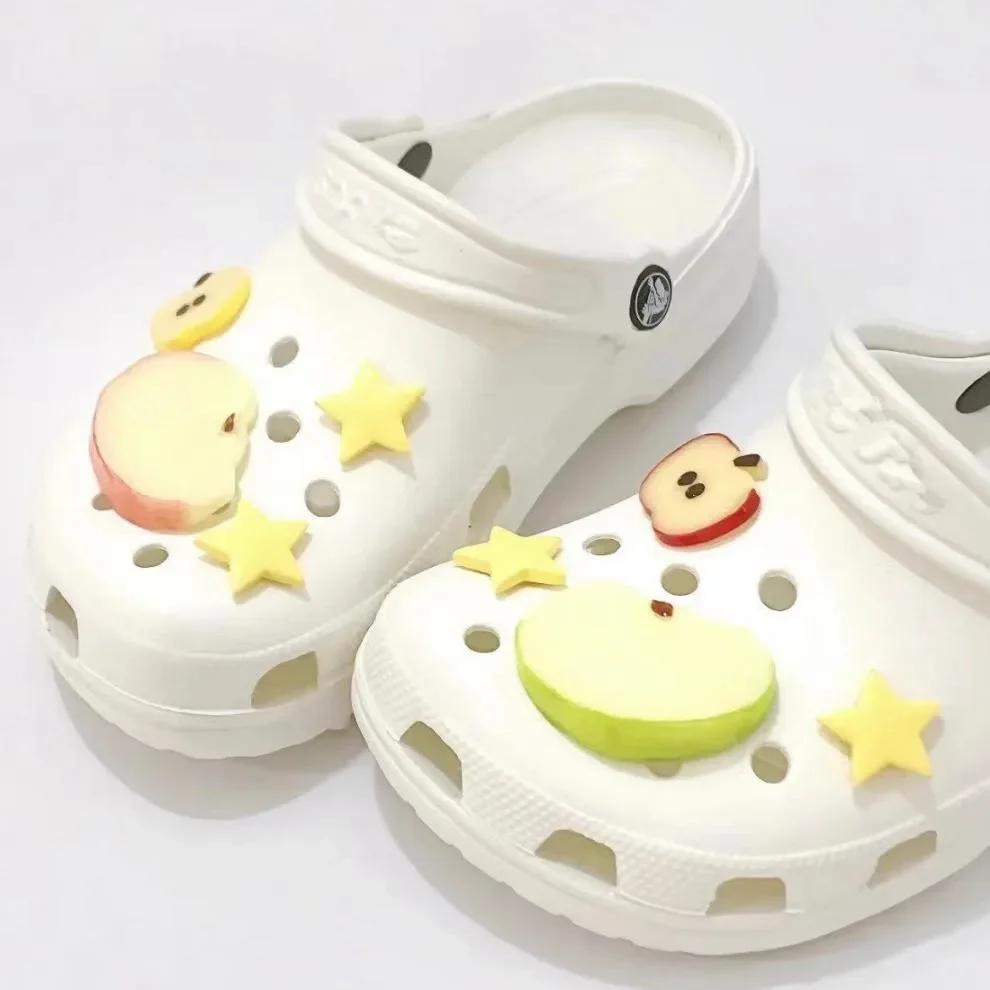 1Set Summer Fresh Apple Sliced Shoe Charms Set Advanced Fruit Shoe Decorations DIY 3D Detachable Buckle Shoes Accessories