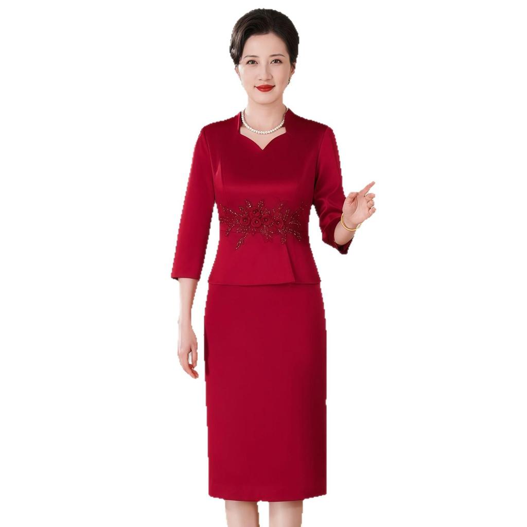 Elegant Red Chinese-Style Wedding Banquet Dress Set for Mother's Day