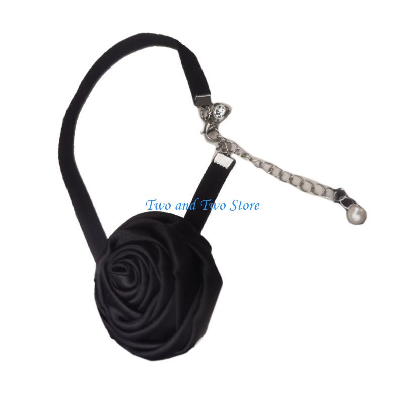 HX6F Trendy Rose Choker Necklace Exquisite Clavicle Chain Fashion Flower Choker