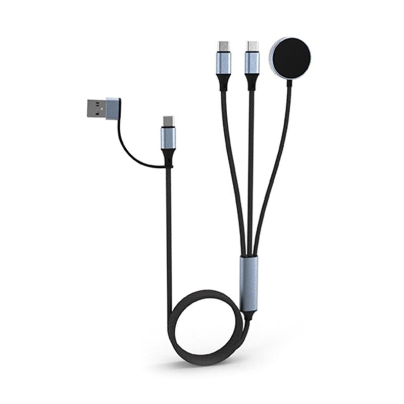 

Кабель-мультизарядник USB A/C 5-в-1 100 Вт с быстрой зарядкой PD100 Вт для Type C, зарядное устройство для часов, плетеный адаптер 1