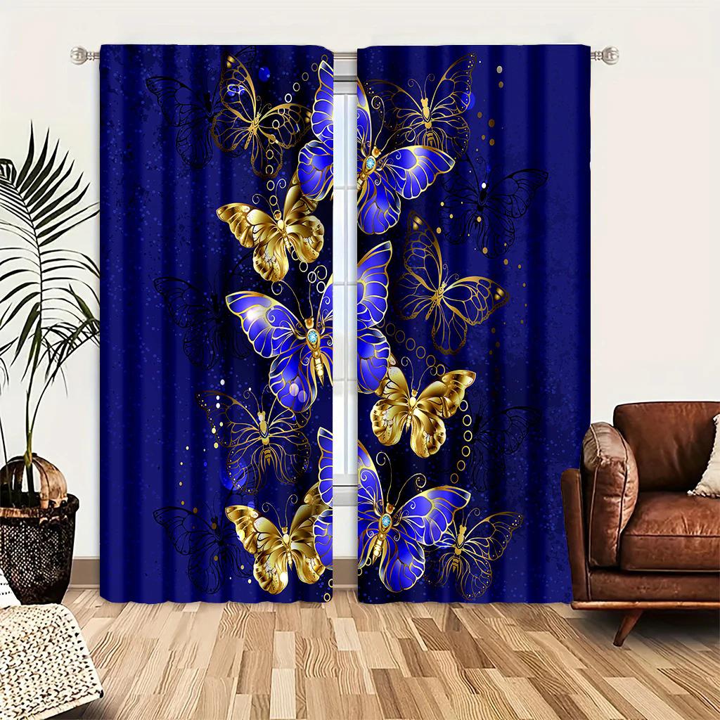 

Dark blue butterfly - printed curtains home decoration room decoration 100*130 Grommet Top 1pcs