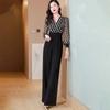 Women's Spring Polka Dot Jumpsuit Elegant V-Neck Long Sleeve Wide Leg Romper