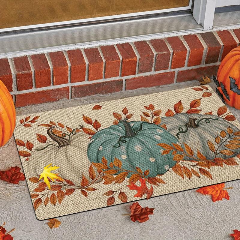 A Halloween Autumn Pumpkin-themed Printed Doormat with a Sponge Thickness of 1.19 cm - 600 Grams Per Square Meter, Polyester Non-slip Mat, Machine Was