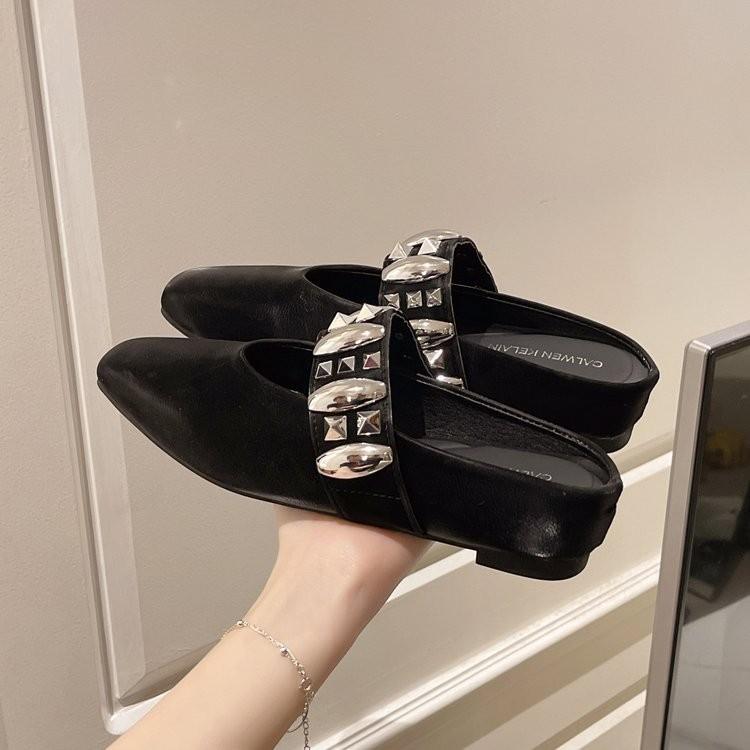 Frühling Sommer Neue Eckige Zehen Pantoletten Metallschnalle Dicke Sohle Damen Slipper Mules Schuhe Mode Koreanisch Vielseitig Kleid Slides