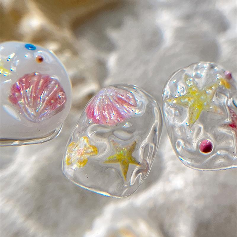 Ocean Theme 5D Nail Sticker Summer Beach Seashells Starfish Conch Scallop Shell Coral Self Adhesive Decoration Manicure Decal