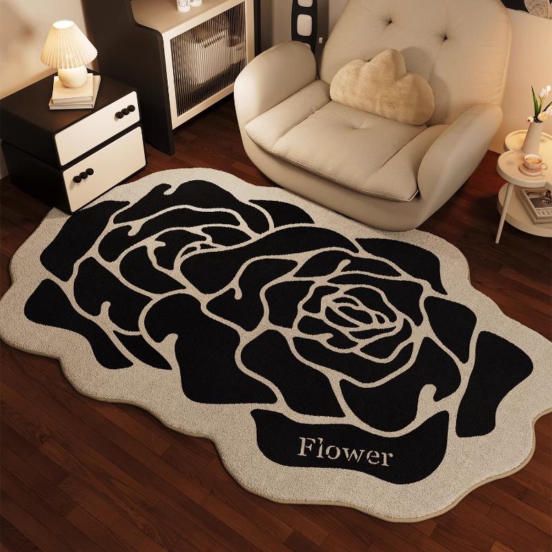 Retro Light Luxury Carpets for Living Room French Flowers Bedroom Decor Carpet Fluffy Soft Irregular Rug Home Thicken Plush Mat