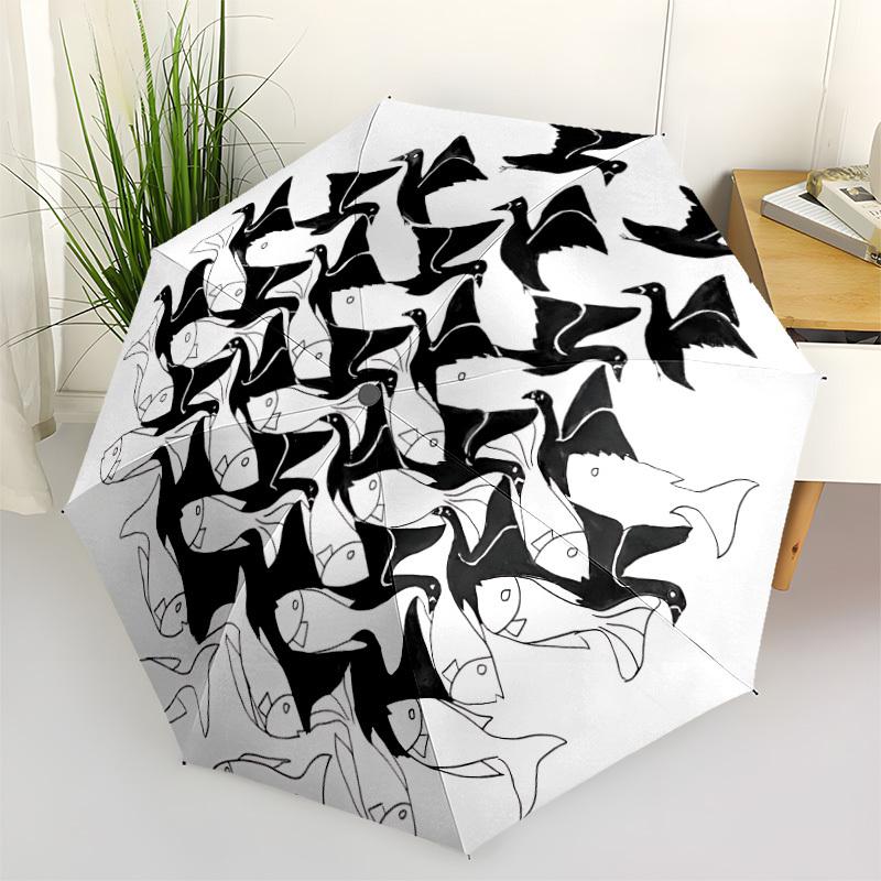 1pc Birds Fish Automatic Open/close Umbrella, 8-Rib sturdy structure, Auto Folding/Opening, Portable Travel Umbrella for Women,170