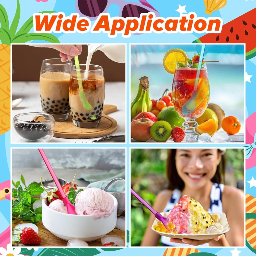 1000Pcs Snow Cone Spoon Straws 9.3 Inch Detachable Reusable Long Milkshake Straws for Drinking Ice Cream Coffee Kitchen Stirring
