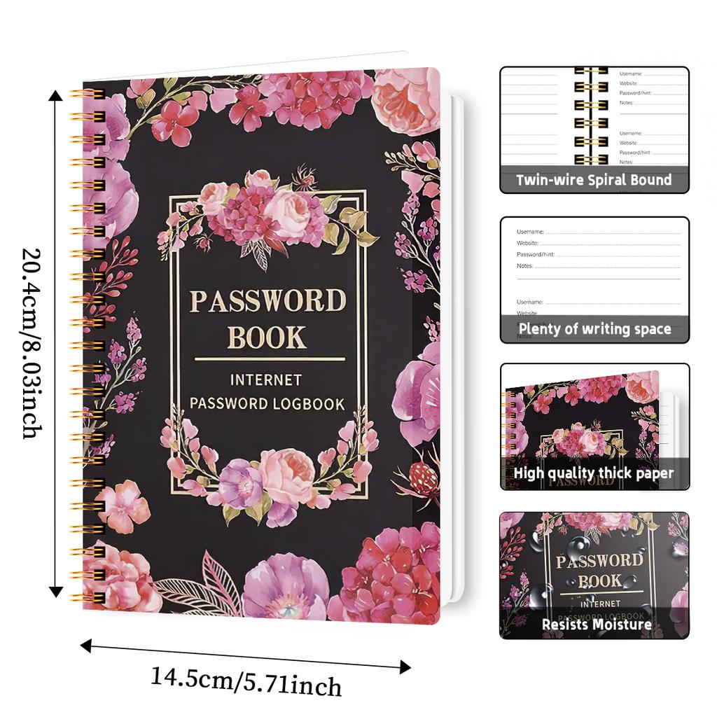 A5 Passwortbuch, Internetkonto- und Website-Login-Organizer, Notizbereich, Perfektes Passwortjournal zur Verwaltung der Cybersicherheit