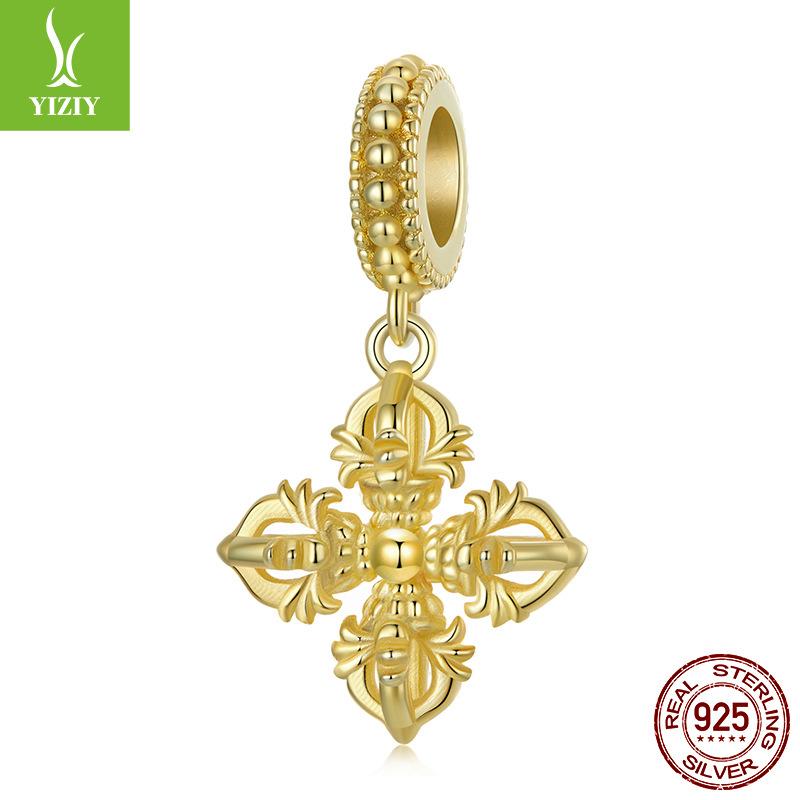Gold Element Small Golden Buddha 925 Sterling Silver Accessories Vajra Pestle Swastika Diy Beaded Bracelet