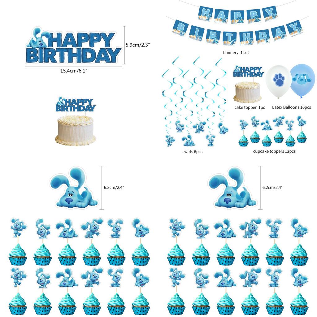 Cheerful Blue's Clues Birthday Party Decoration Set Featuring Colorful Cake Toppers And Swirls