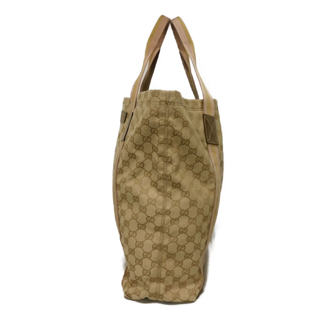 Used GG Canvas Tote Bag, Size 9539, 189669, 7924, A4 Cotton Calfskin, Light Pink Gold Logo Embossed, Beige, Women's