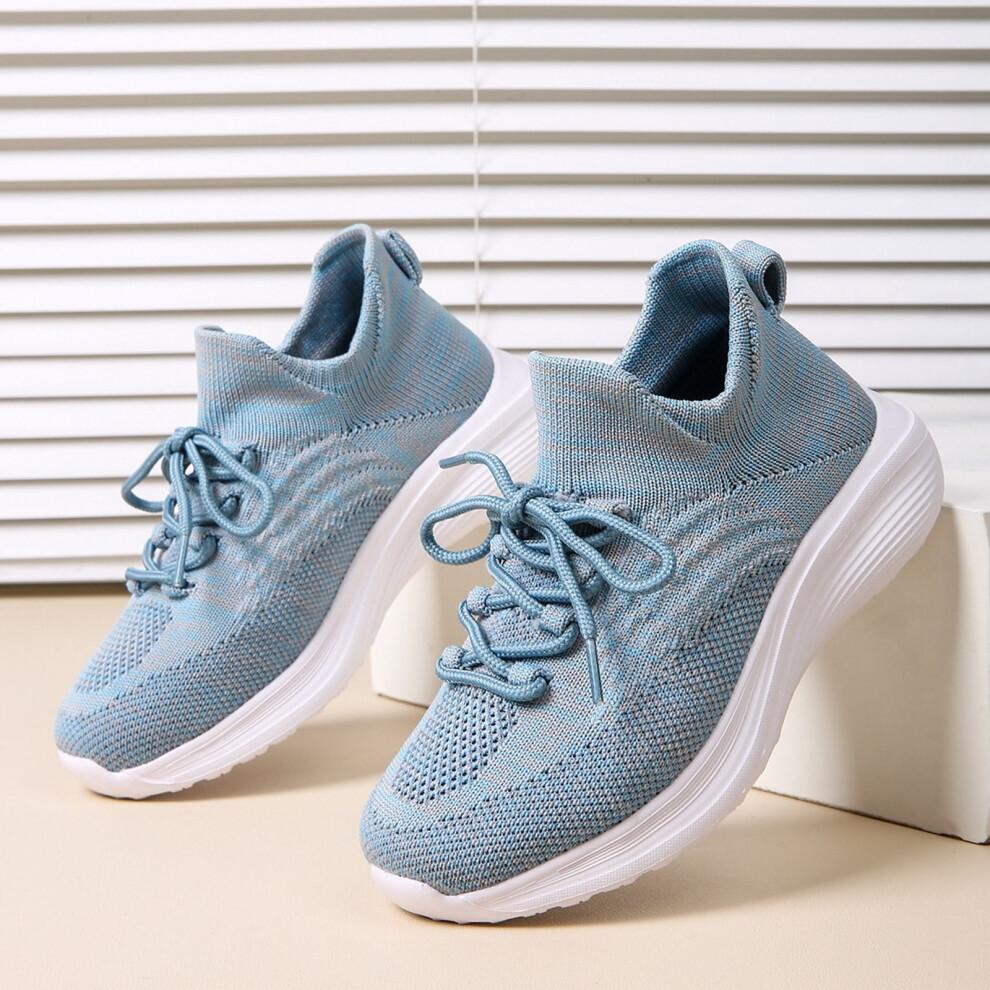 Toddler Girl/Boy High Top Stretch Sneakers, Breathable Knit, Soft Sole, Light Blue, 6.5–7 Years