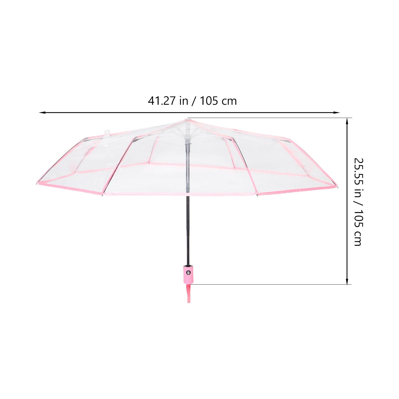 Transparent Folding Umbrella Automatic Open Close Compact Clear Travel Umbrella Lightweight Windproof Portable (Pink,iron&12K)