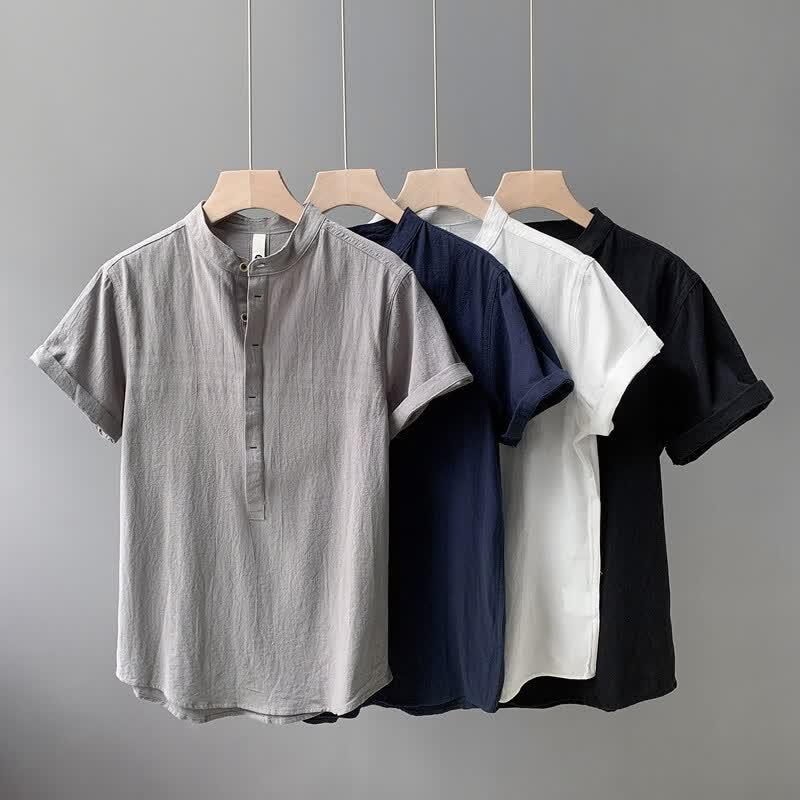 Yalu Men's Chinese Style Linen Blend Short Sleeve Shirt
