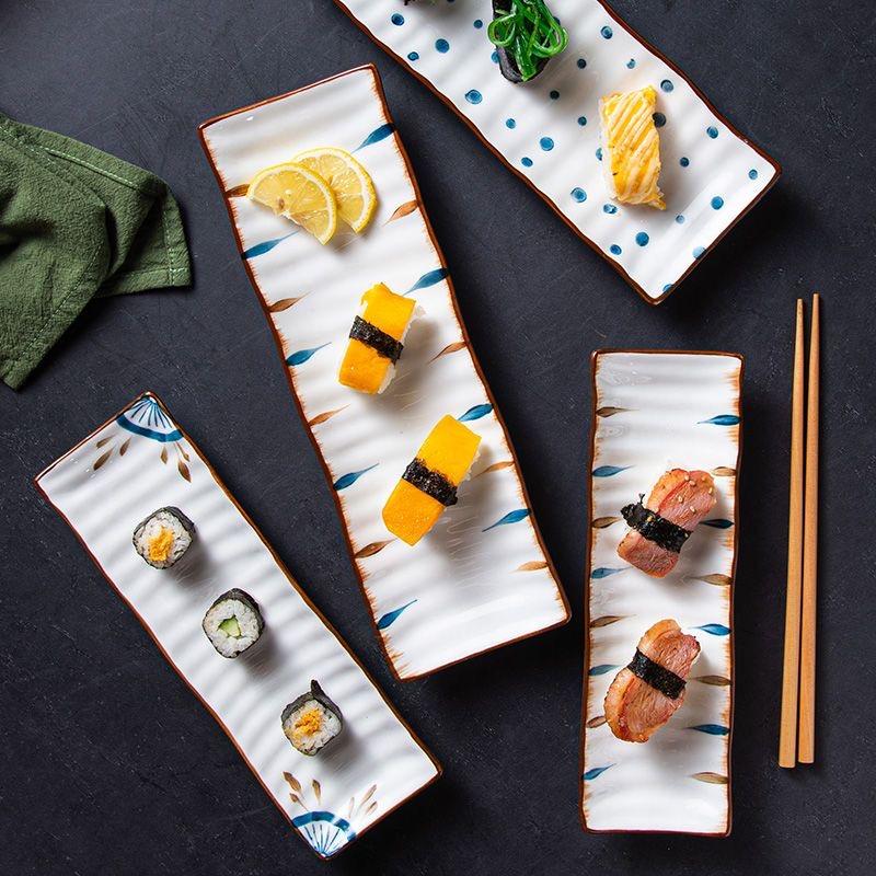 Rechteckige Keramikplatte im japanischen Stil, Sushi-Snack-Dessert-Serviertablett für Frühstück & Haushaltsgeschirr