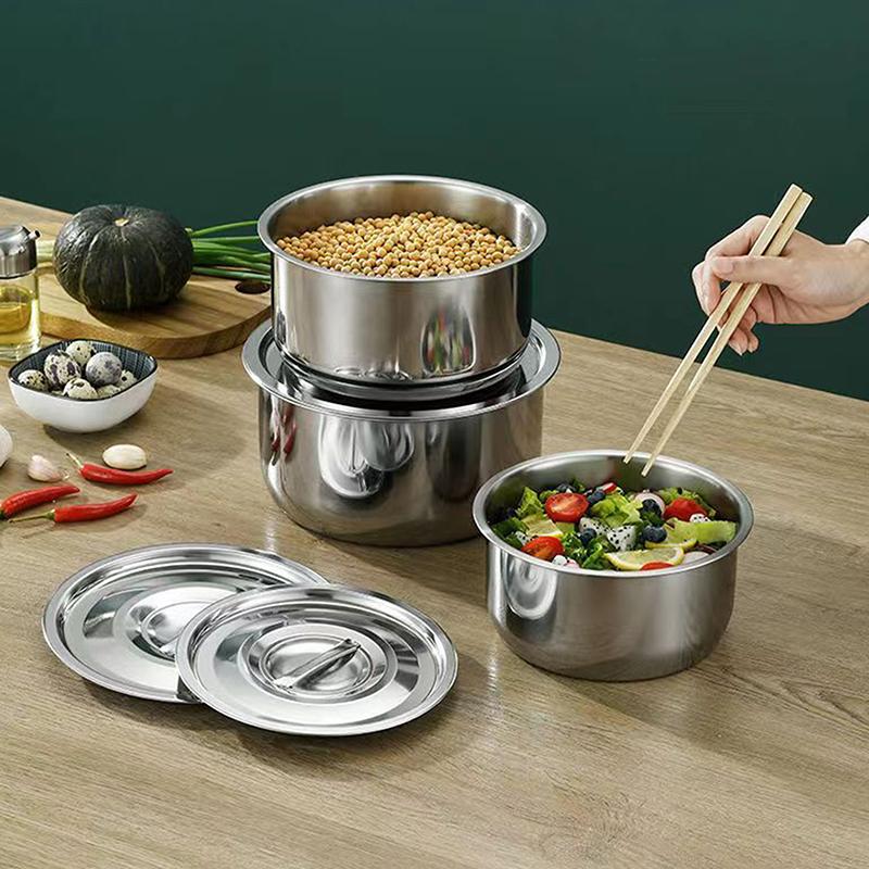 3/5 Stück Edelstahlschüssel mit Deckel Gedämpfte Eierschüssel Vielseitige Anti-Fall Metall-Rührschüssel für die Heimküche