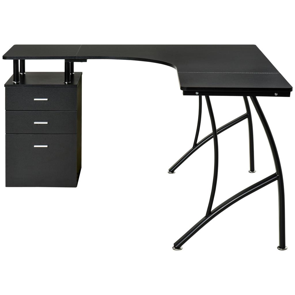 L-Shaped Computer Desk Storage Drawer 143.5 x 143.5 x 76cm Black